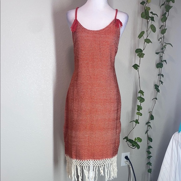 Jaline Women's Red Ana Maria Handwoven Backless A-Line Dress Size S Red - Picture 2 of 12